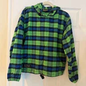 Men's Plaid Green and Blue Hooded Jacket